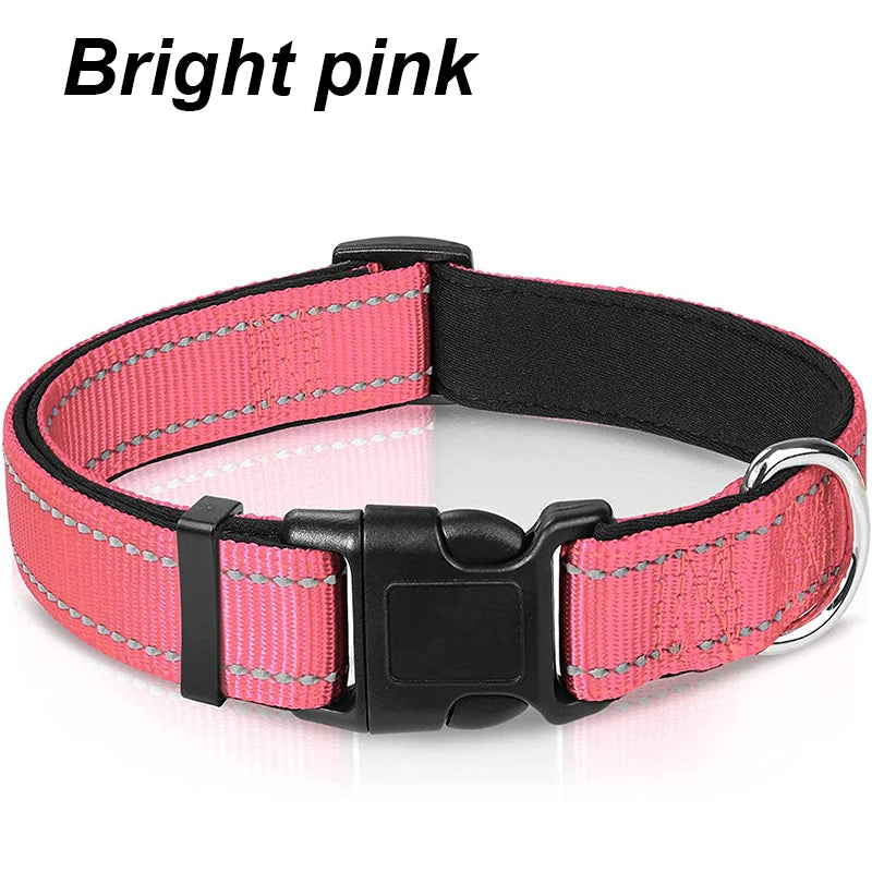 Reflective Neoprene Padded Dog Collar for Medium to Large Breeds - Adjustable and Durable Nylon Design