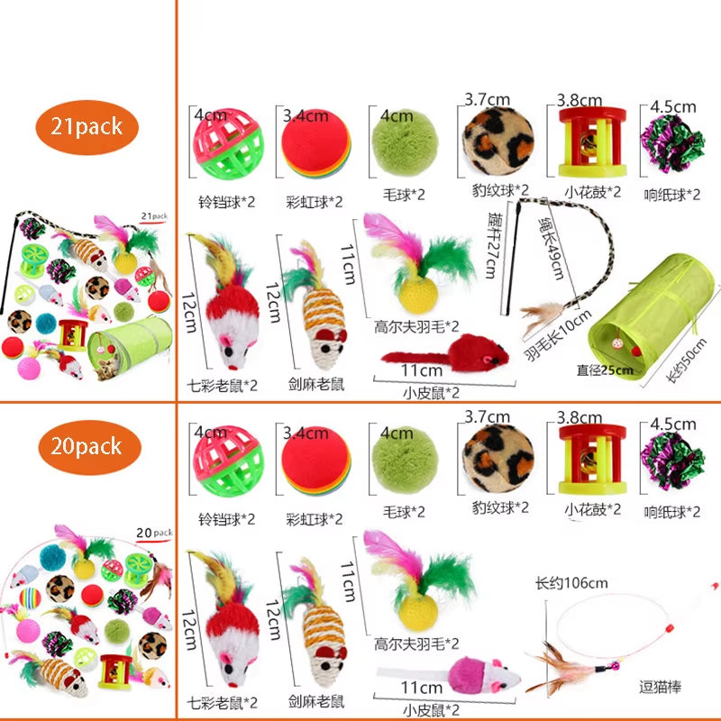 Variety Pack of Kitten Toys - Combination Set of Engaging Cat Toys Including Sisal Mouse, Bell, and Ball