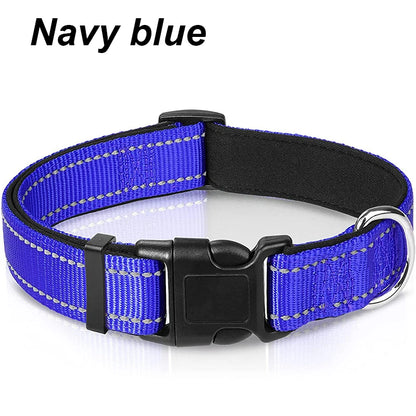 Reflective Neoprene Padded Dog Collar for Medium to Large Breeds - Adjustable and Durable Nylon Design