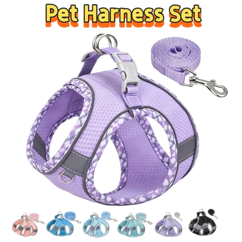 Reflective Adjustable Pet Harness and Leash Set for Small to Medium Dogs and Cats - Ideal for Outdoor Walking