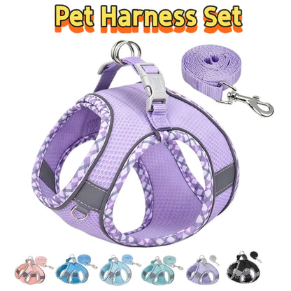 Reflective Adjustable Pet Harness and Leash Set for Small to Medium Dogs and Cats - Ideal for Outdoor Walking