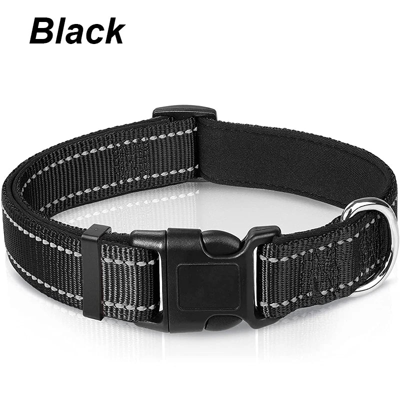 Reflective Neoprene Padded Dog Collar for Medium to Large Breeds - Adjustable and Durable Nylon Design