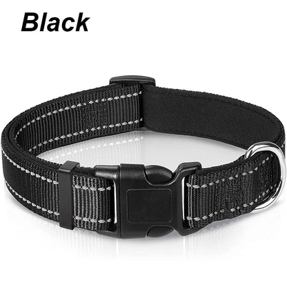 Reflective Neoprene Padded Dog Collar for Medium to Large Breeds - Adjustable and Durable Nylon Design