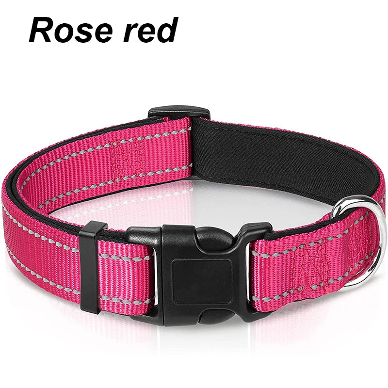 Reflective Neoprene Padded Dog Collar for Medium to Large Breeds - Adjustable and Durable Nylon Design