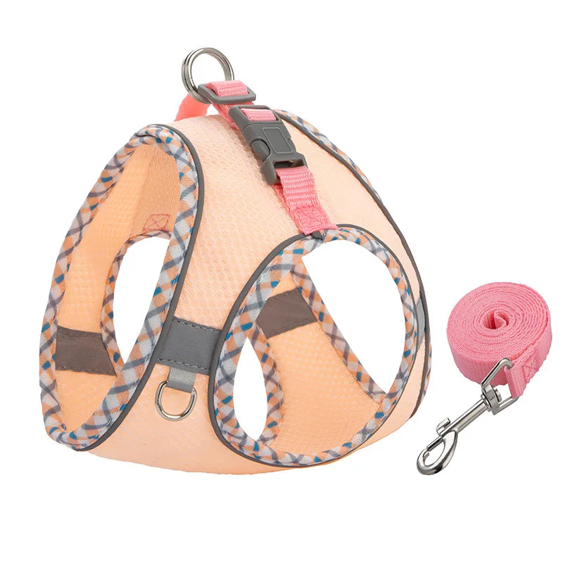 Reflective Adjustable Pet Harness and Leash Set for Small to Medium Dogs and Cats - Ideal for Outdoor Walking