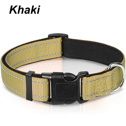 Reflective Neoprene Padded Dog Collar for Medium to Large Breeds - Adjustable and Durable Nylon Design