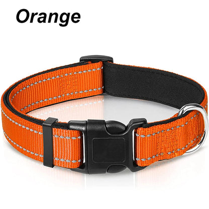 Reflective Neoprene Padded Dog Collar for Medium to Large Breeds - Adjustable and Durable Nylon Design