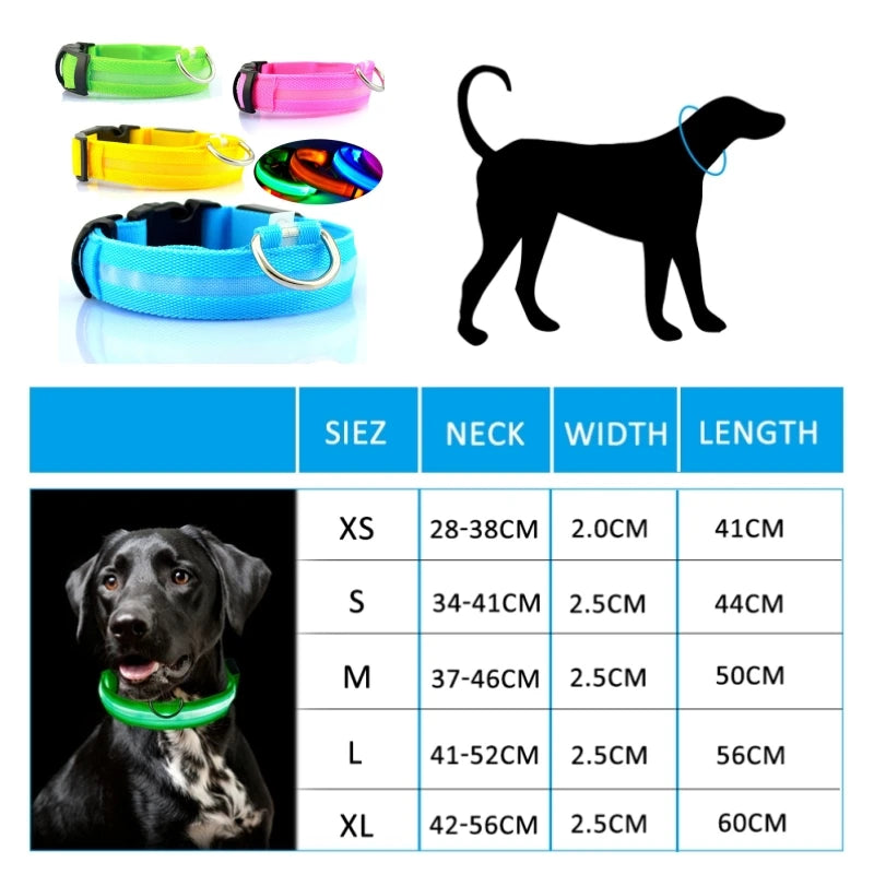 LED Dog Collar Light - Anti-Lost Illuminated Accessory for Dogs and Puppies, USB Rechargeable