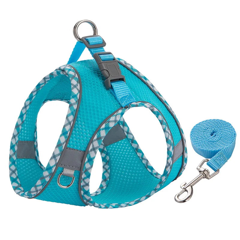 Reflective Adjustable Pet Harness and Leash Set for Small to Medium Dogs and Cats - Ideal for Outdoor Walking