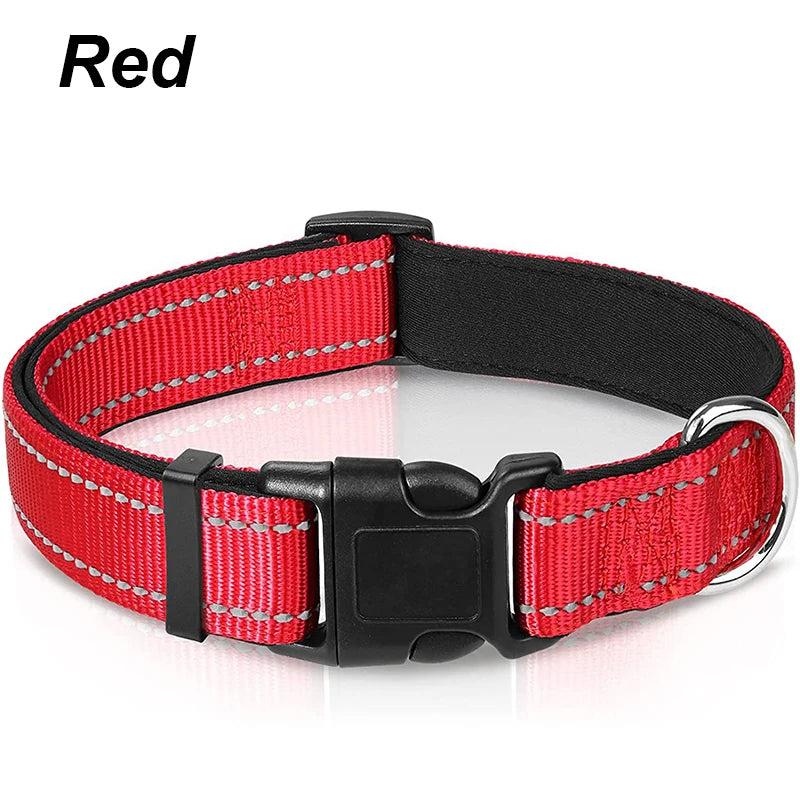 Reflective Neoprene Padded Dog Collar for Medium to Large Breeds - Adjustable and Durable Nylon Design
