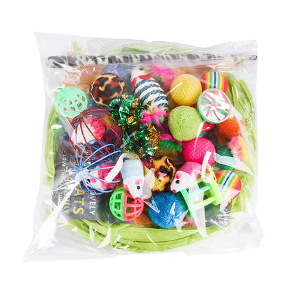 Variety Pack of Kitten Toys - Combination Set of Engaging Cat Toys Including Sisal Mouse, Bell, and Ball
