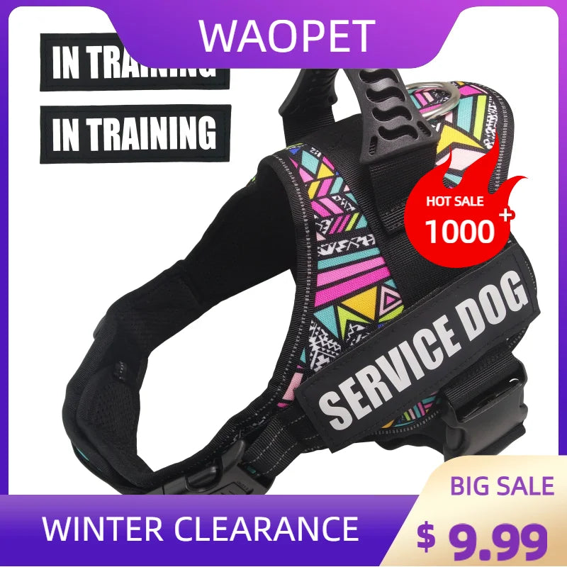 Premium Service Dog and Emotional Support Harness Vest with Removable Reflective Patches for Medium to Large Dogs