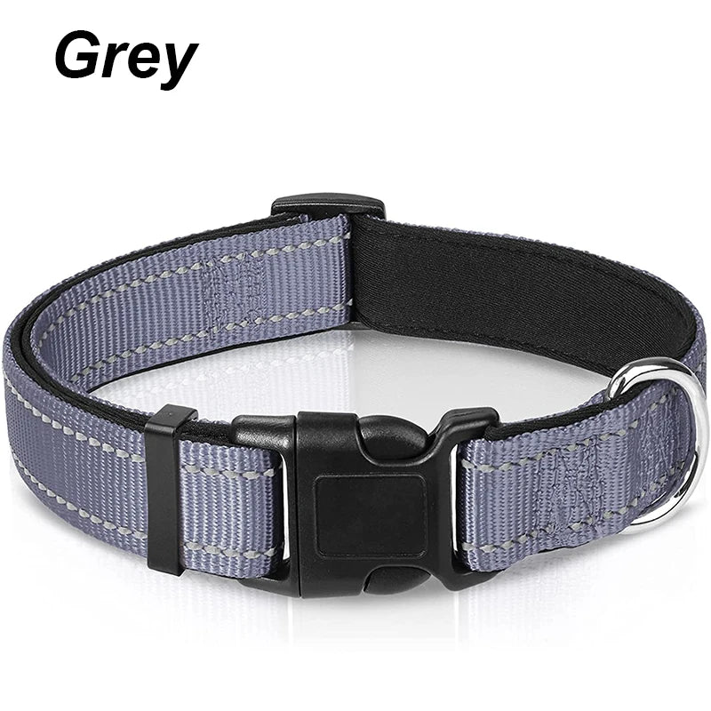 Reflective Neoprene Padded Dog Collar for Medium to Large Breeds - Adjustable and Durable Nylon Design