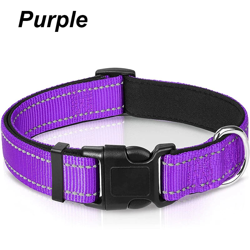 Reflective Neoprene Padded Dog Collar for Medium to Large Breeds - Adjustable and Durable Nylon Design