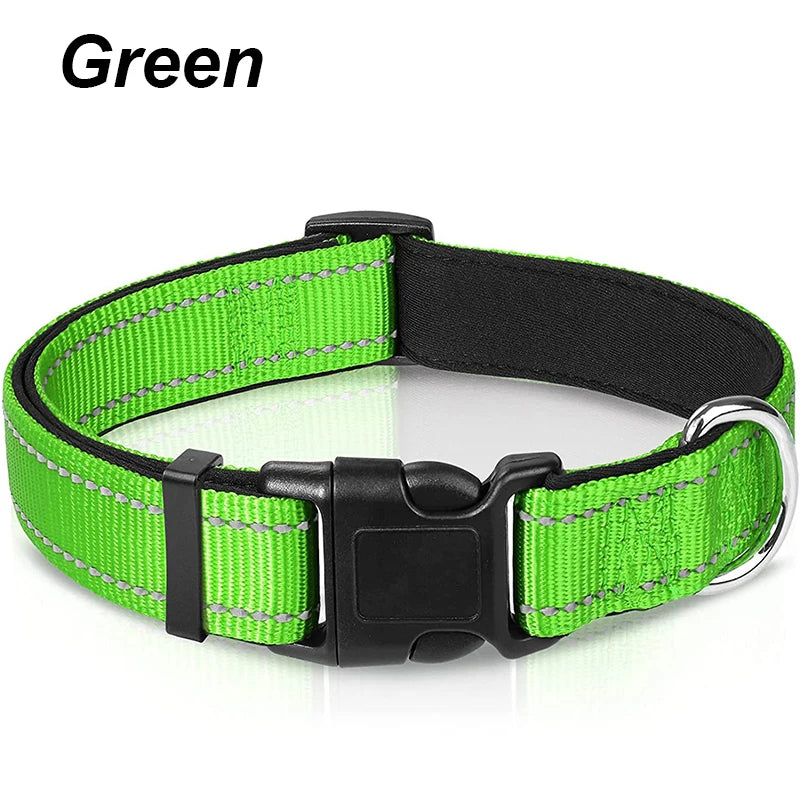 Reflective Neoprene Padded Dog Collar for Medium to Large Breeds - Adjustable and Durable Nylon Design
