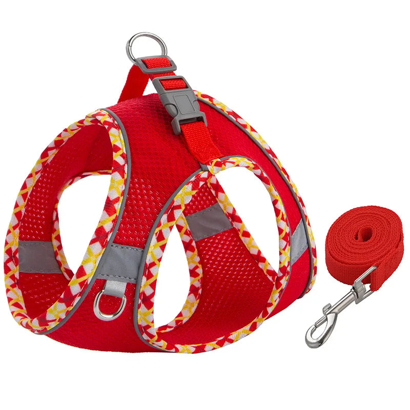 Reflective Adjustable Pet Harness and Leash Set for Small to Medium Dogs and Cats - Ideal for Outdoor Walking