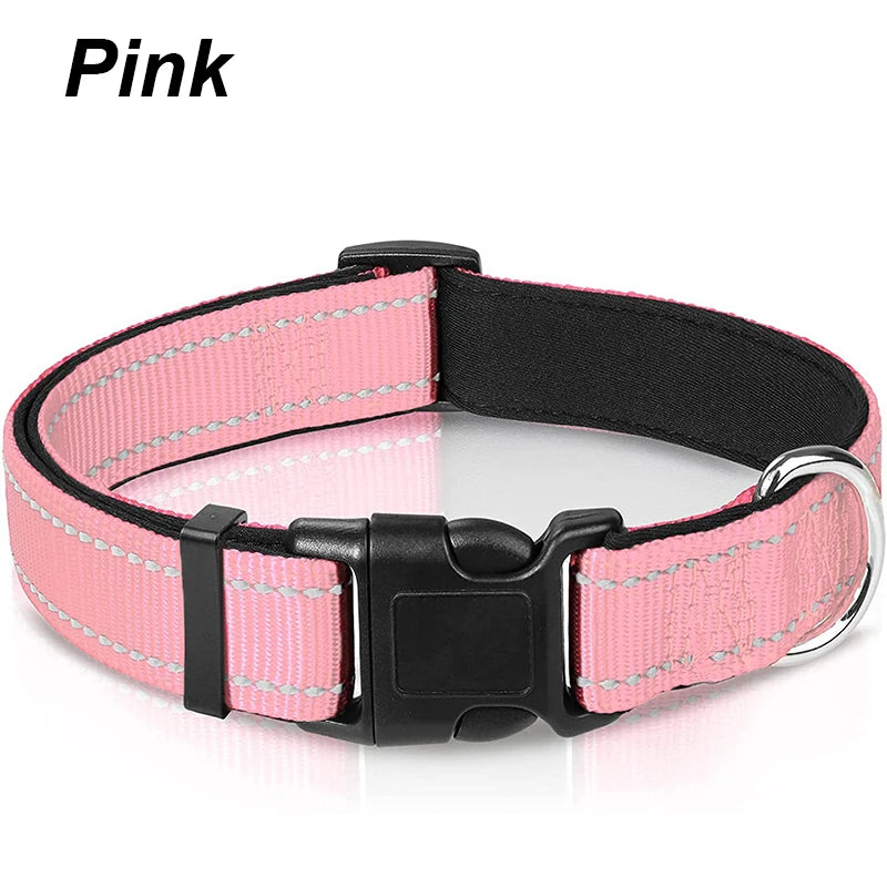 Reflective Neoprene Padded Dog Collar for Medium to Large Breeds - Adjustable and Durable Nylon Design