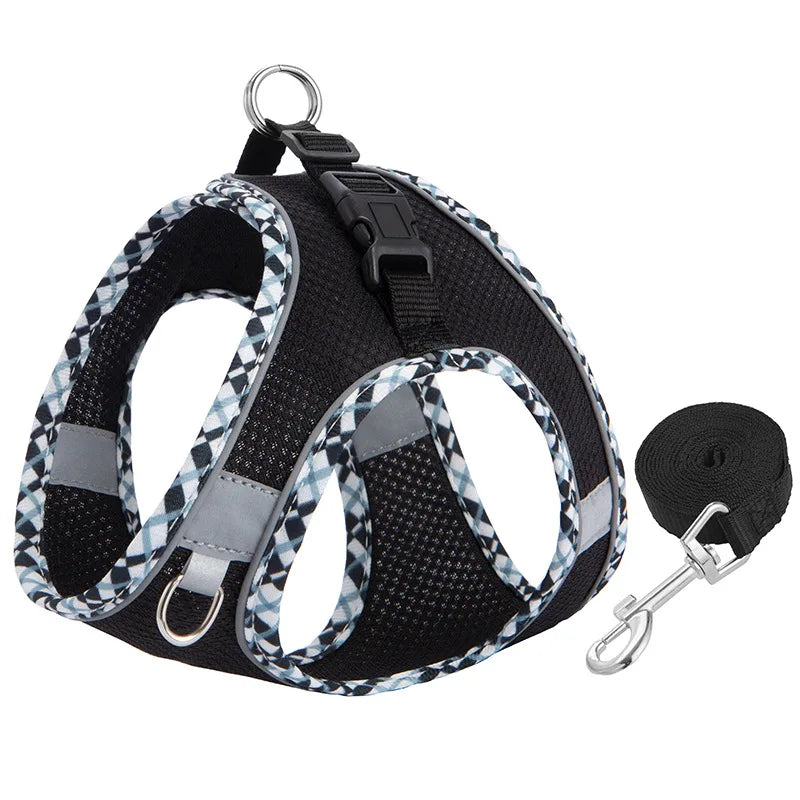 Reflective Adjustable Pet Harness and Leash Set for Small to Medium Dogs and Cats - Ideal for Outdoor Walking