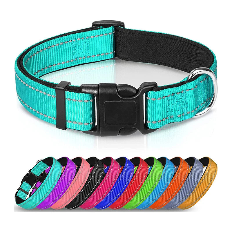 Reflective Neoprene Padded Dog Collar for Medium to Large Breeds - Adjustable and Durable Nylon Design