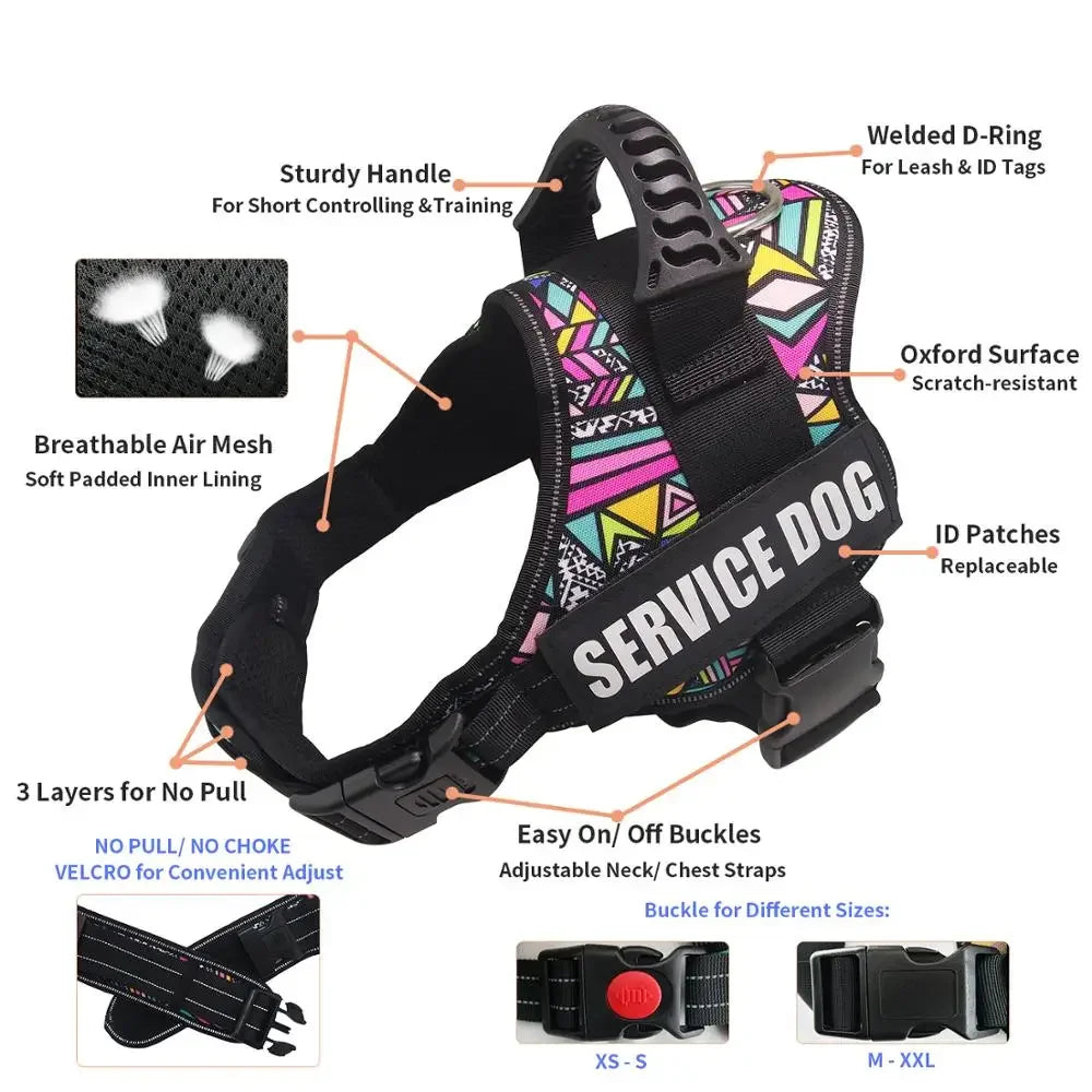 Premium Service Dog and Emotional Support Harness Vest with Removable Reflective Patches for Medium to Large Dogs