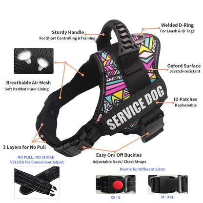 Premium Service Dog and Emotional Support Harness Vest with Removable Reflective Patches for Medium to Large Dogs
