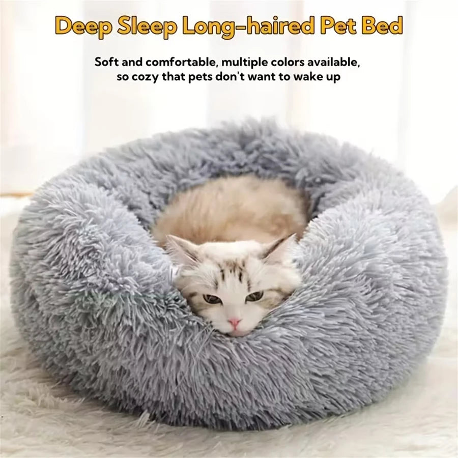 Cozy Plush Donut Cat Bed - Soft, Warm & Washable Comfort for Small to Medium Pets