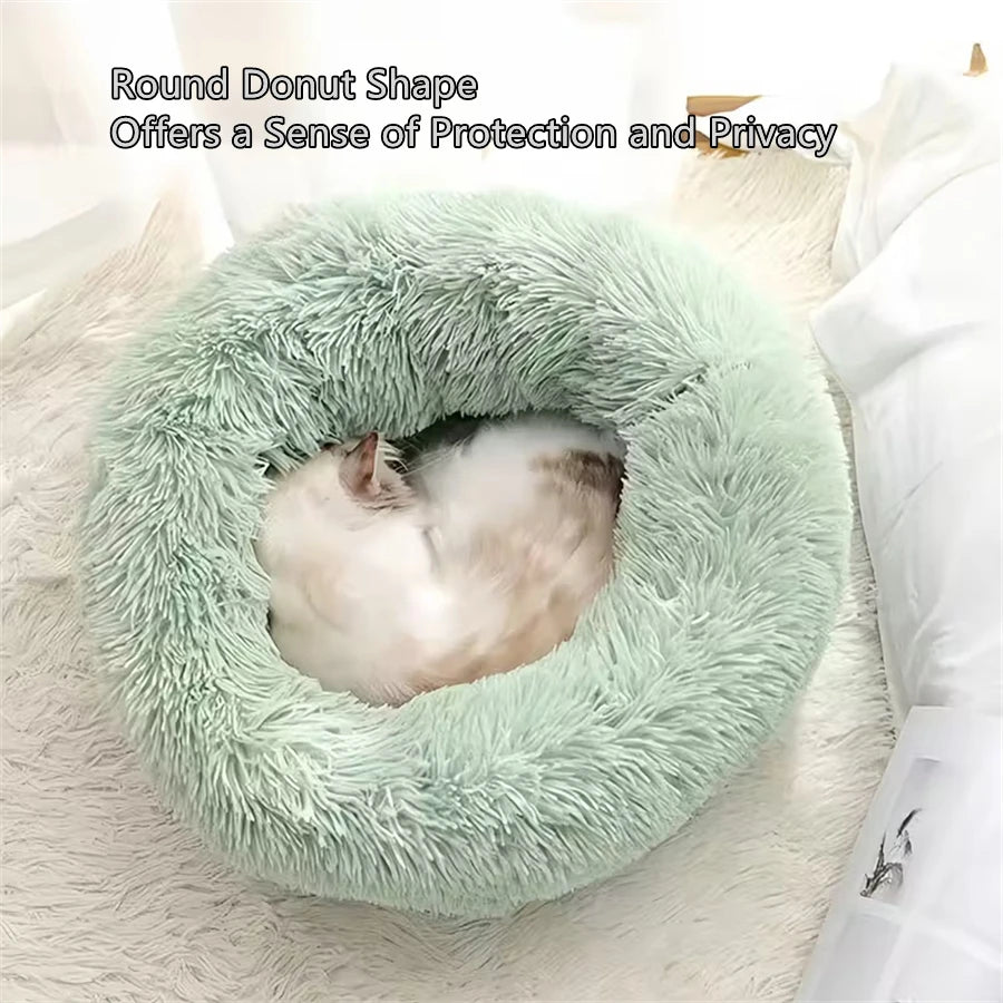 Cozy Plush Donut Cat Bed - Soft, Warm & Washable Comfort for Small to Medium Pets