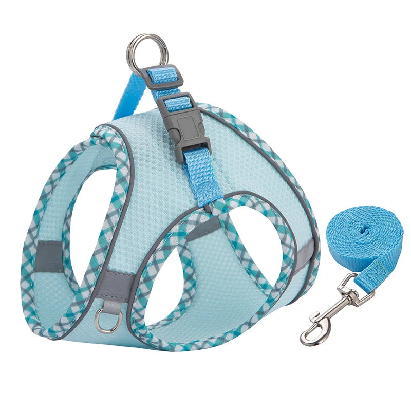 Reflective Adjustable Pet Harness and Leash Set for Small to Medium Dogs and Cats - Ideal for Outdoor Walking