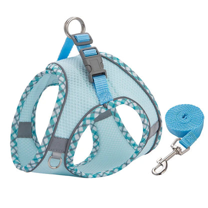 Reflective Adjustable Pet Harness and Leash Set for Small to Medium Dogs and Cats - Ideal for Outdoor Walking