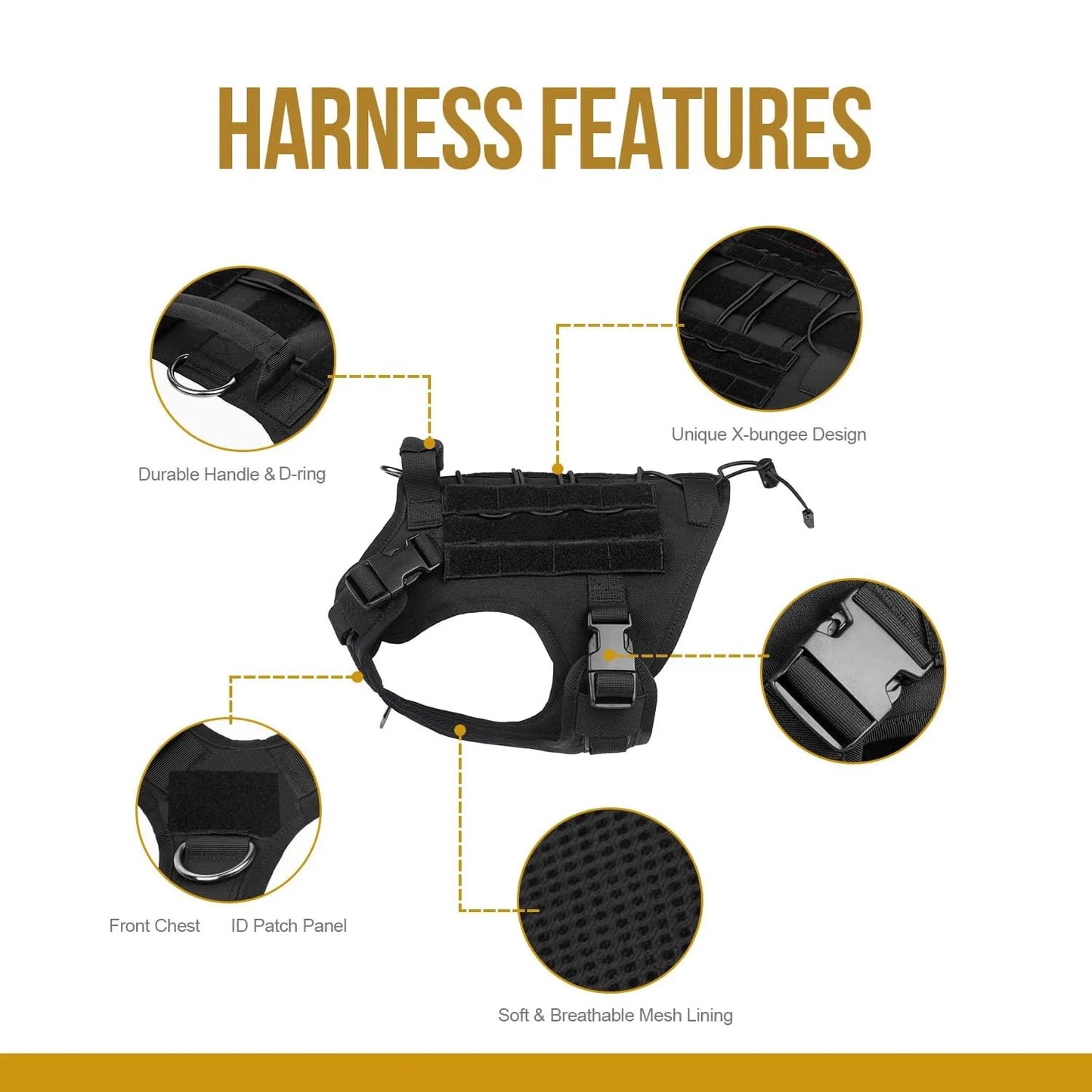 Tactical Dog Harness with Handle - Adjustable No-Pull Service Dog Vest with Hook & Loop Panels
