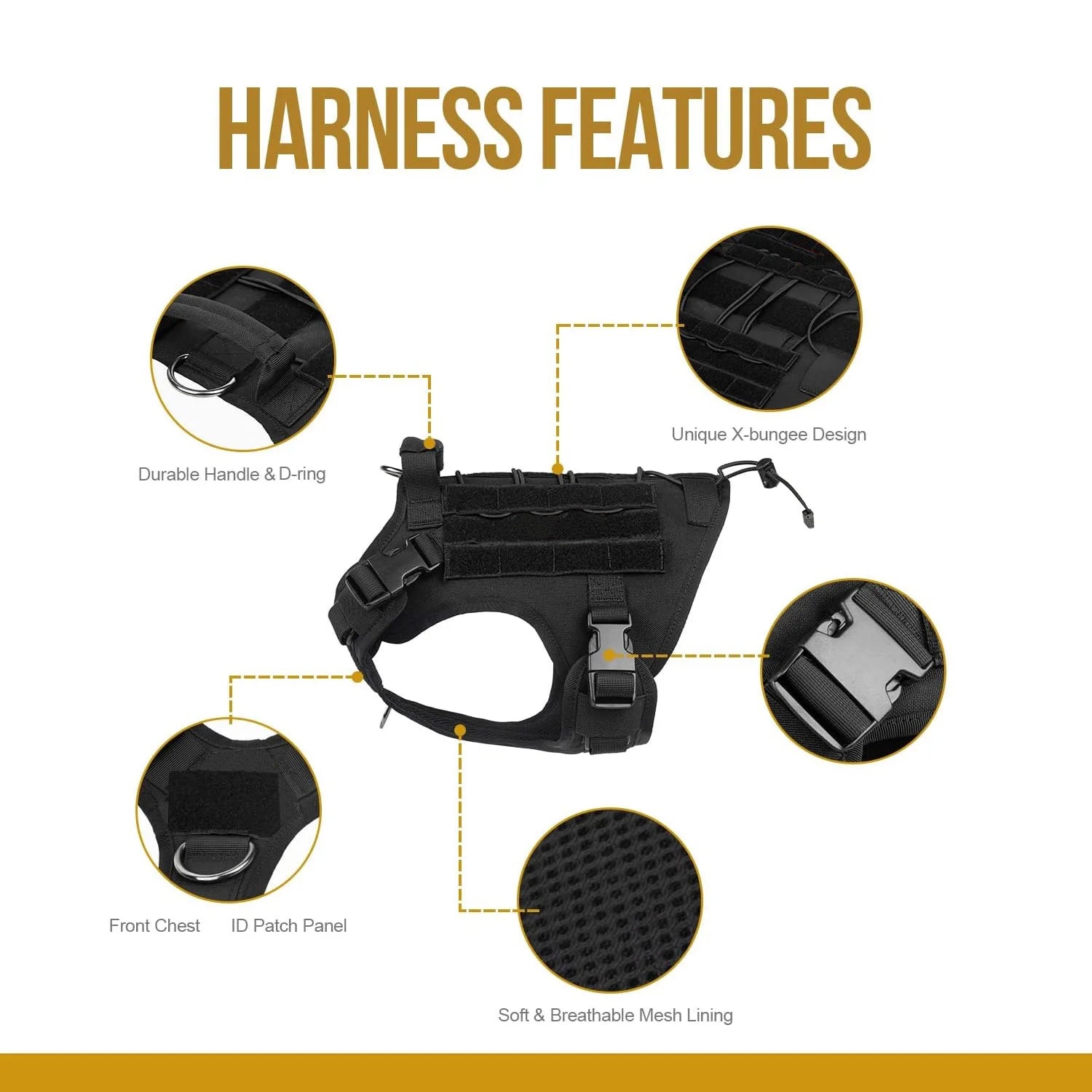 Tactical Dog Harness with Handle - Adjustable No-Pull Service Dog Vest with Hook & Loop Panels