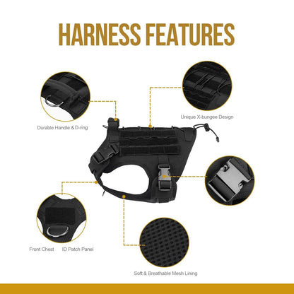 Tactical Dog Harness with Handle - Adjustable No-Pull Service Dog Vest with Hook & Loop Panels