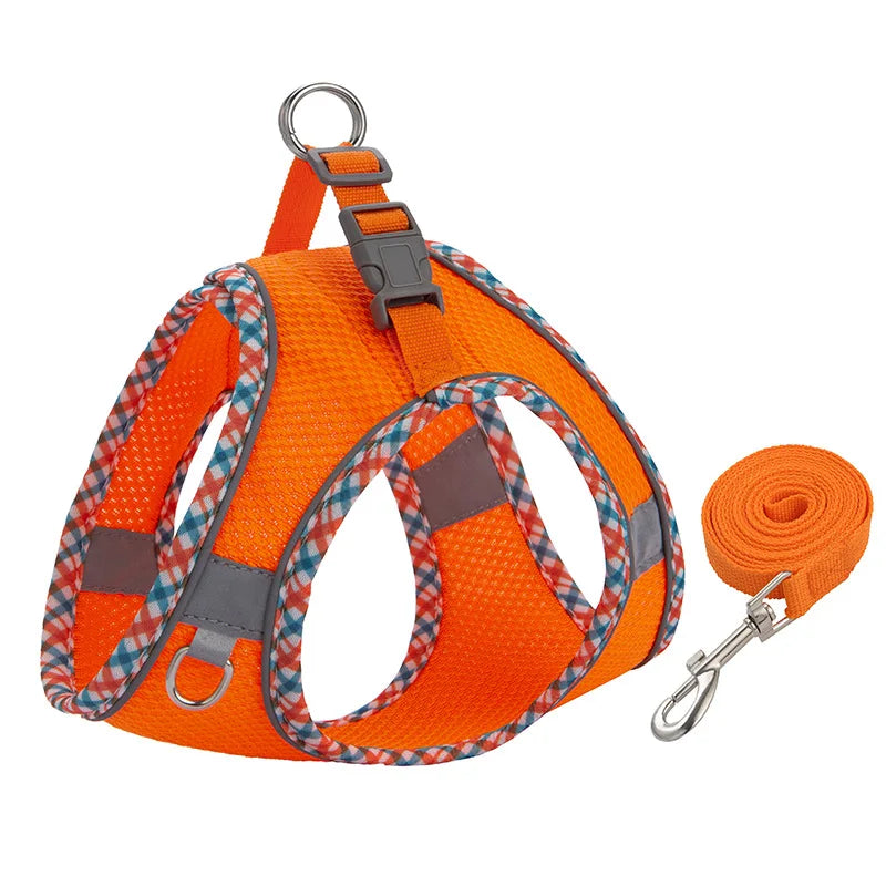 Reflective Adjustable Pet Harness and Leash Set for Small to Medium Dogs and Cats - Ideal for Outdoor Walking