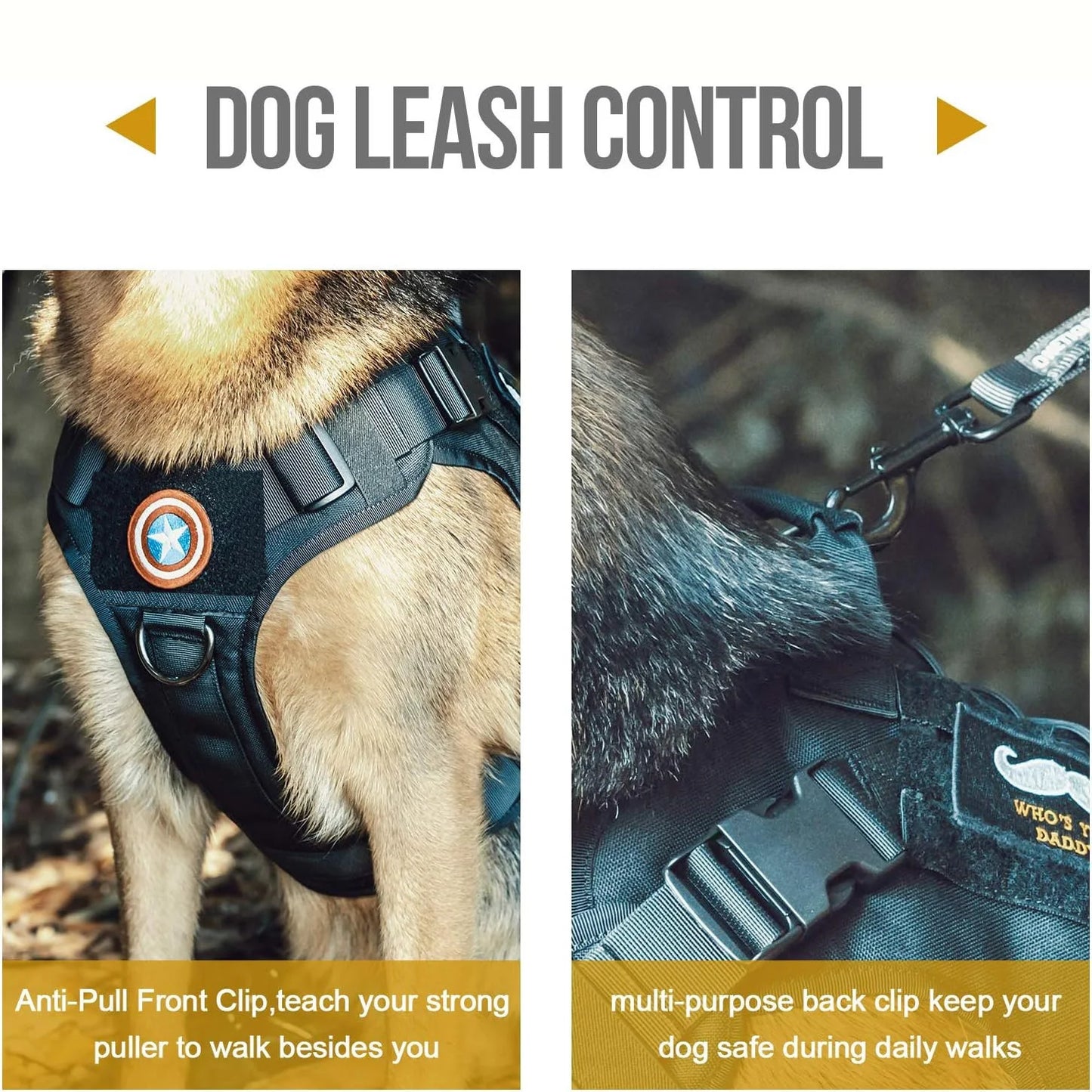 Tactical Dog Harness with Handle - Adjustable No-Pull Service Dog Vest with Hook & Loop Panels
