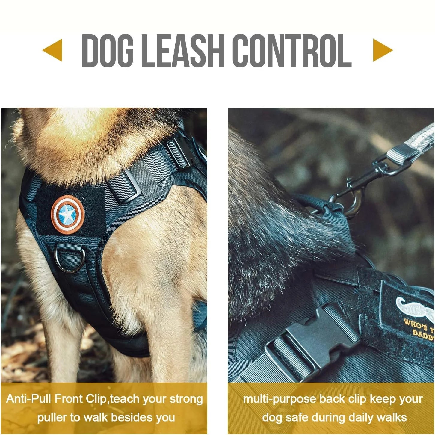 Tactical Dog Harness with Handle - Adjustable No-Pull Service Dog Vest with Hook & Loop Panels