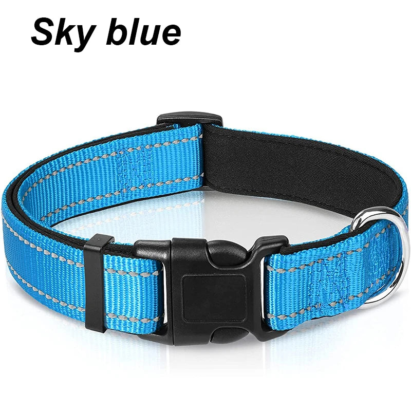Reflective Neoprene Padded Dog Collar for Medium to Large Breeds - Adjustable and Durable Nylon Design