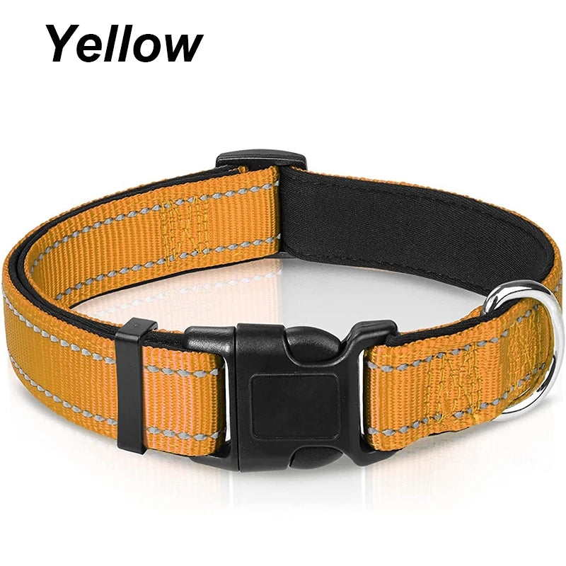 Reflective Neoprene Padded Dog Collar for Medium to Large Breeds - Adjustable and Durable Nylon Design