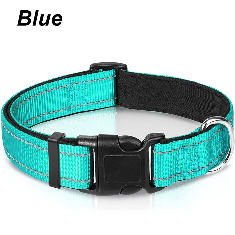 Reflective Neoprene Padded Dog Collar for Medium to Large Breeds - Adjustable and Durable Nylon Design