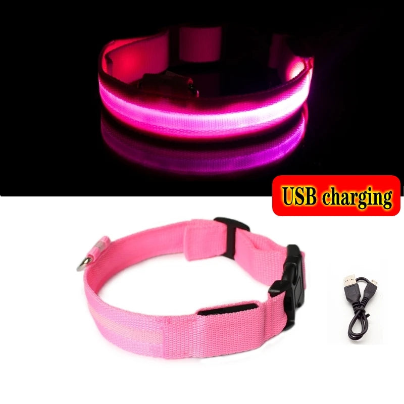LED Dog Collar Light - Anti-Lost Illuminated Accessory for Dogs and Puppies, USB Rechargeable