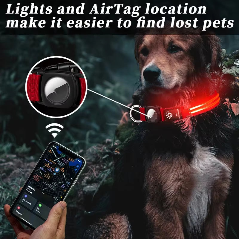 Airtag Protective Sleeve Dog Collar with Waterproof LED Features - Luminous Cat Collar