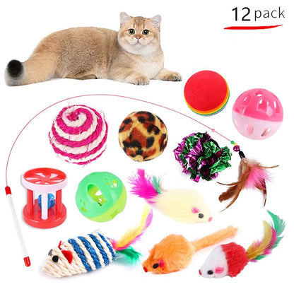 Variety Pack of Kitten Toys - Combination Set of Engaging Cat Toys Including Sisal Mouse, Bell, and Ball